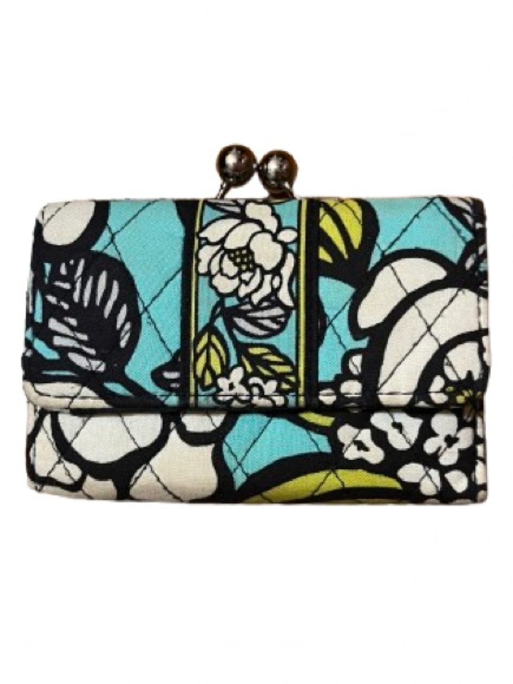 Vera Bradley Floral Print Quilted Clasp Wallet - Turquoise White Green
